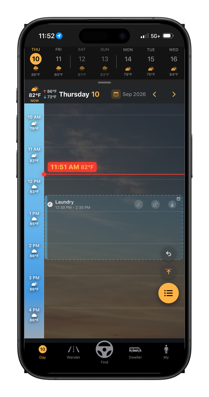 WanderDweller Day screen — Plan what is next